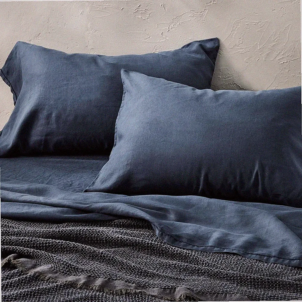 Standard 100% Linen Pillowcases Dark Mineral Blue - Casaluna