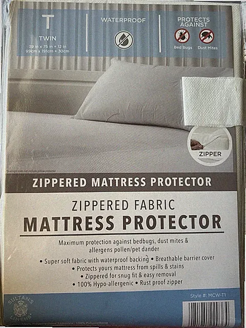 Sultan’s Linens Twin Zippered Mattress Protector Waterproof Hypoallergenic New