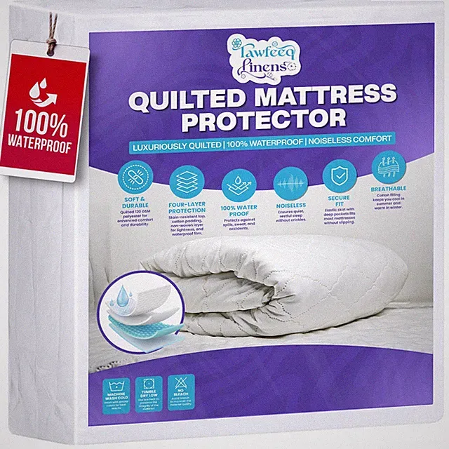 Tawfeeq Linens Waterproof Mattress Protector - Quilted, Breathable & Noiseless.