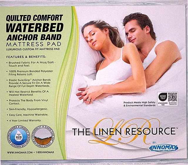 The Linen Resource Quilted Comfort Waterbed Anchor Band Custom Fit Mattress Pad